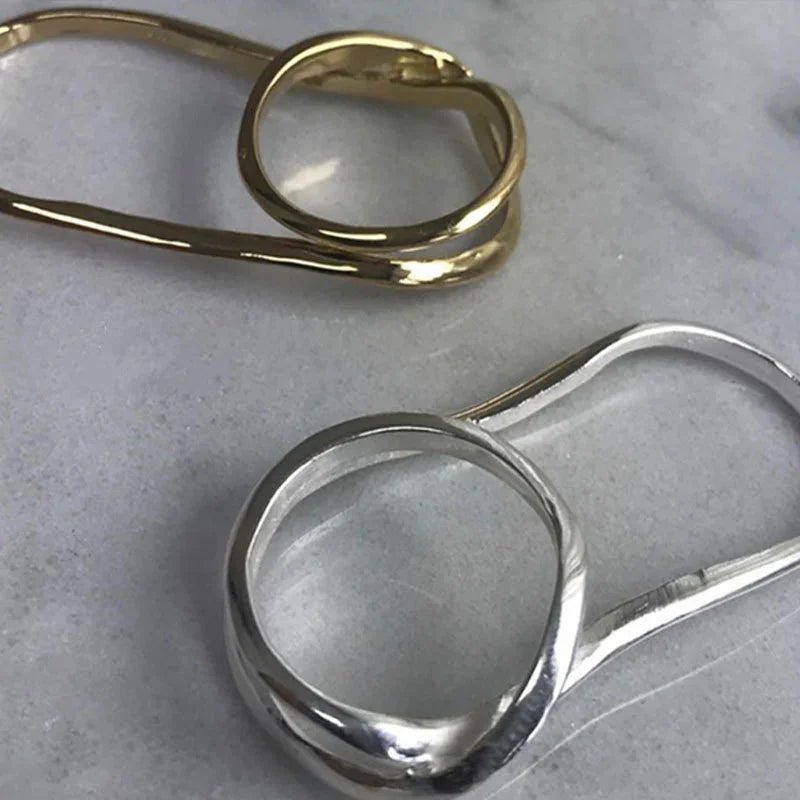 Exaggerate Simple Design Cross Continuous Two-Finger Connected Ring Women Personality High-quality Silver Color Jewelry