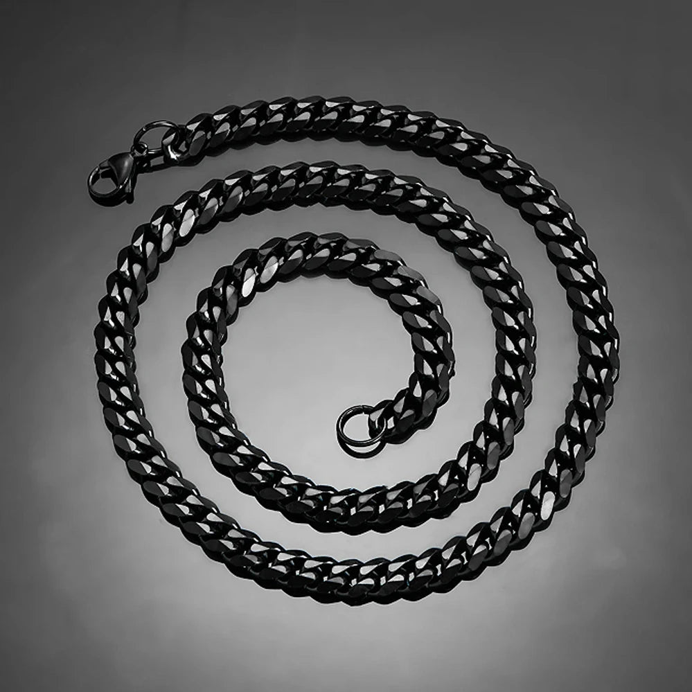 HIYEE 3mm/4mm/5mm/6mm/7mm/8mm Black Color Stainless Steel Cuban Link Chains Classic Men Boy Curb Chunky Necklace 14 to 30 Inches