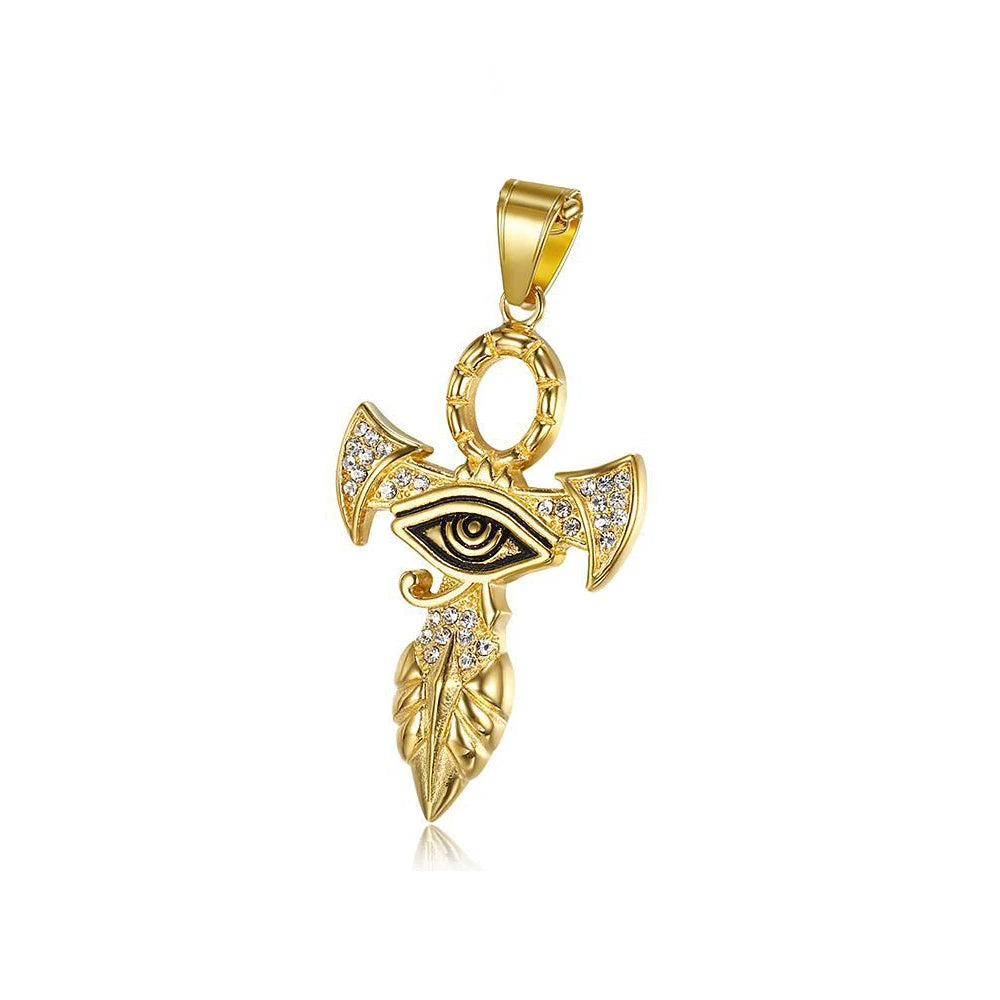 Cross Horus Eye Gold Pendant Vintage 316L Punk