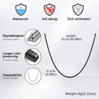 Vnox 2/3/4/5mm Width Black Stainless Steel Twisted Chain Necklaces for Men Women, Unisex Links Collar Minimalist