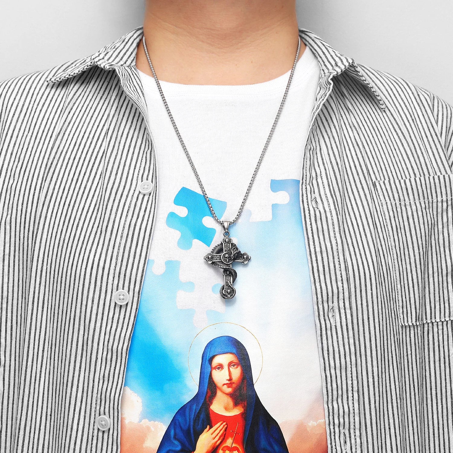 Dragon Circling Cross Religion Stainless Steel Men Women Necklaces Pendants Chain Punk Trendy Jewelry Creativity Gift Wholesale