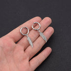 Vintage Feather Round Hoop Earrings — Stainless Steel