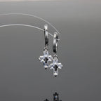 Retro Crystal Zircon Cross Drop Earrings — Silver-Tone