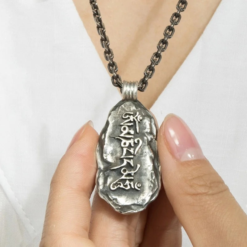 Ethnic Style The Six Character Great Bright Mantra Amulet Necklace Men Jewelry Retro Stone Pendant Male Choker Accessories