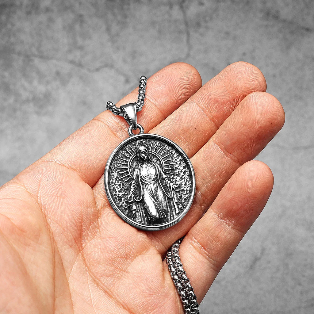 Virgin Mary Cross Pendant — Stainless Steel