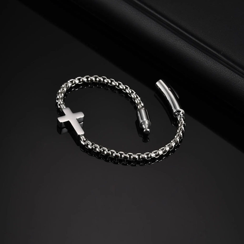 Cross Ball Chain Link Bracelet — Stainless Steel