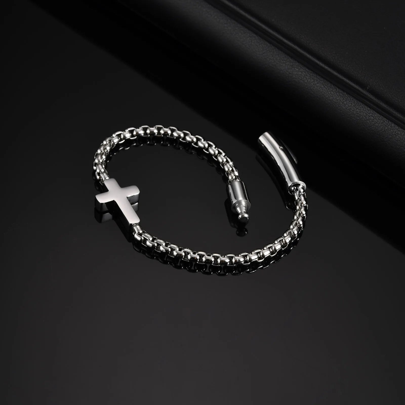 Cross Ball Chain Link Bracelet — Stainless Steel
