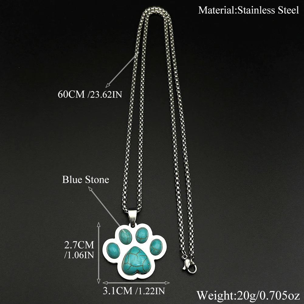 Cute Cat Dog Claw Pendent Necklace For Women Men Stainless Steel Silver Color Stone Animal Pet Lover Gifts Jewelry