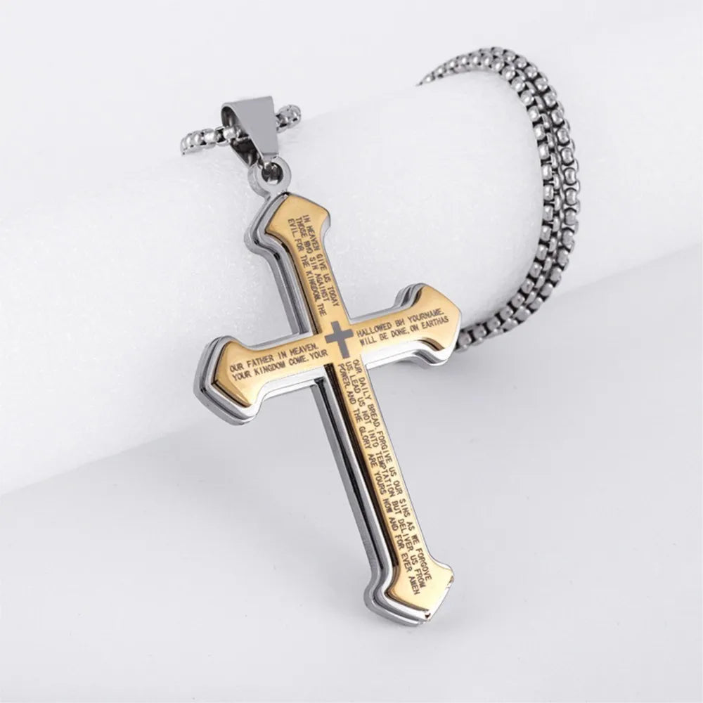 Silver Cross Pendant Necklace Vintage Box Chain