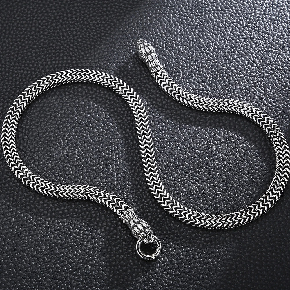 8MM Curb Link Chain Men's Neck Necklaces for Men Gothic Stainless Steel Snake Style Male Man Necklace 60CM Long Viking