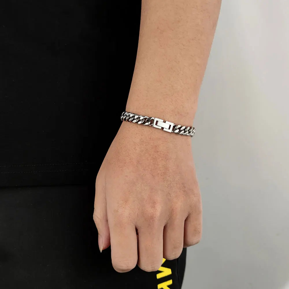 Stainless Steel Cuban Bracelet Miami Rectangle