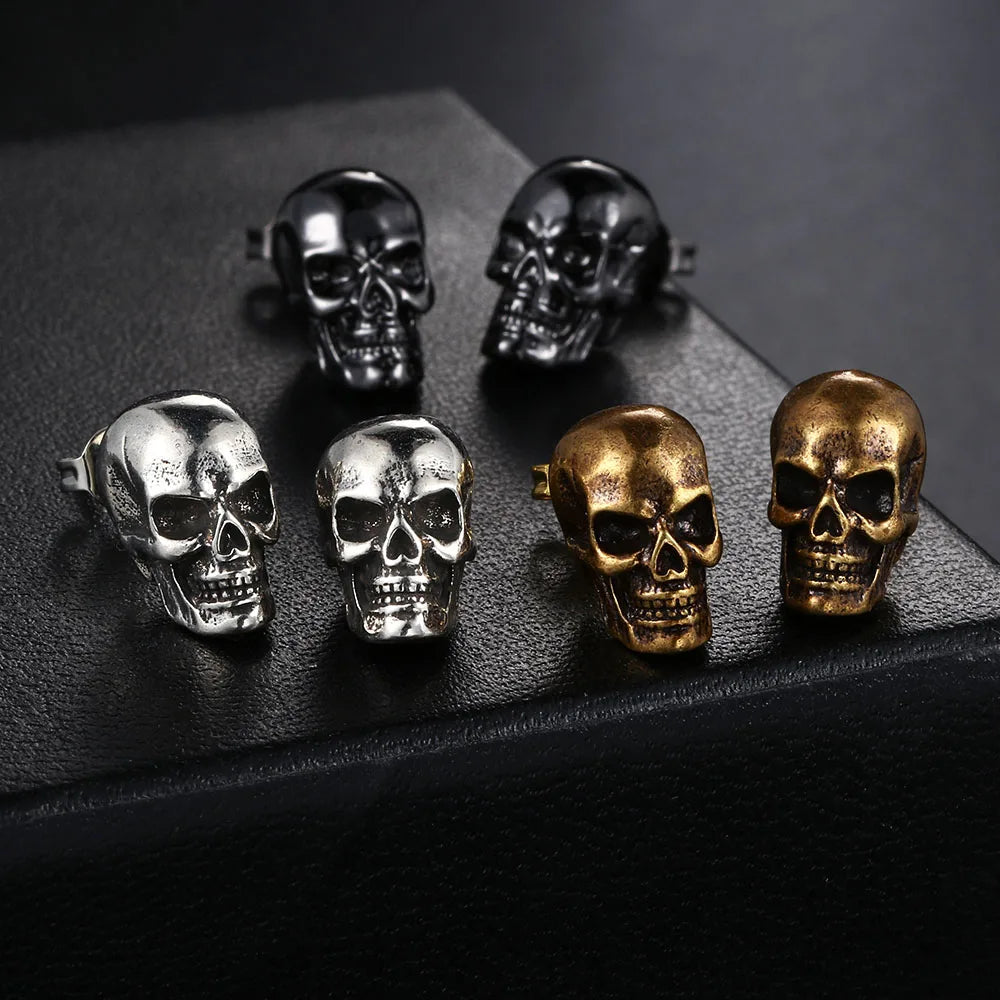Skull Stud Earrings — Stainless Steel
