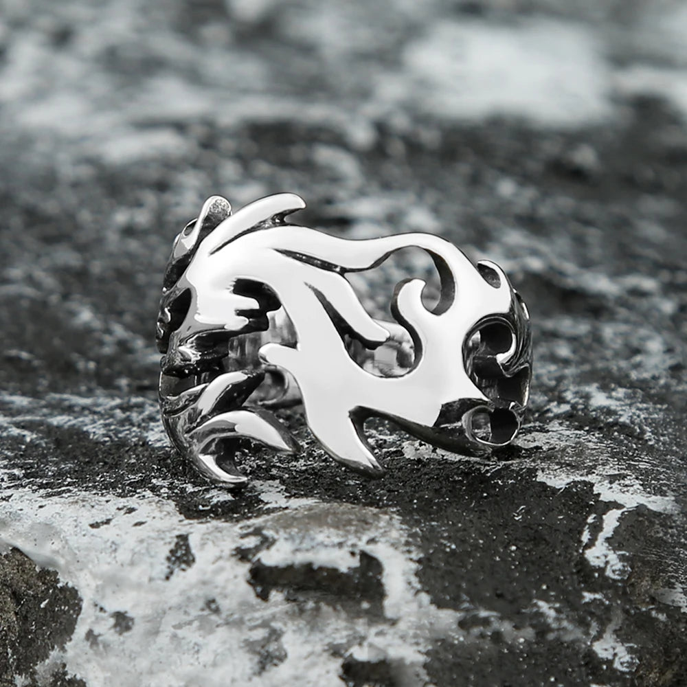 Fashion Punk Stainless Steel Fire Dragon Rings For Men Women Hip Hop Biker Vintage Vikings Animal Ring Amulet Jewelry