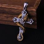 Gothic Skull Cross Dragon Pendant Necklace — Stainless Steel