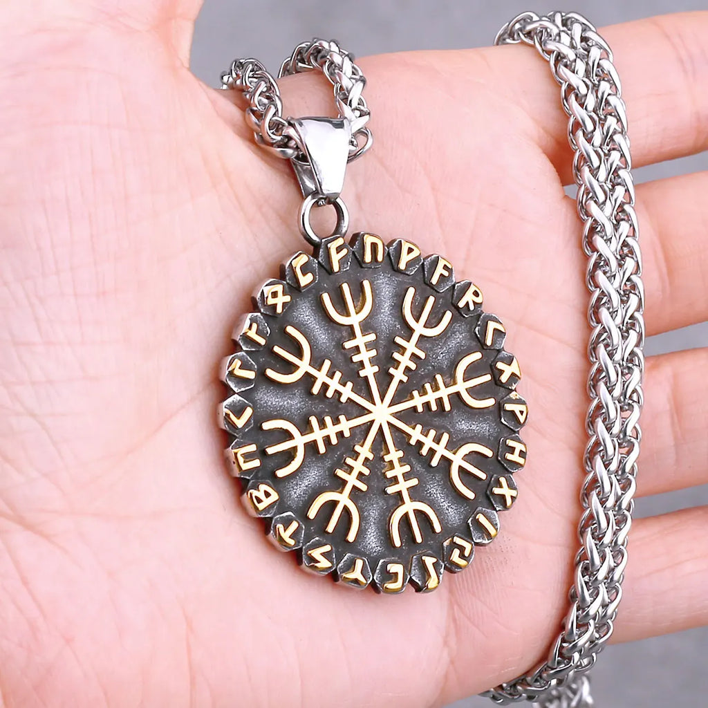 Odin Rune Vegvisir Pendant Necklace — Stainless Steel