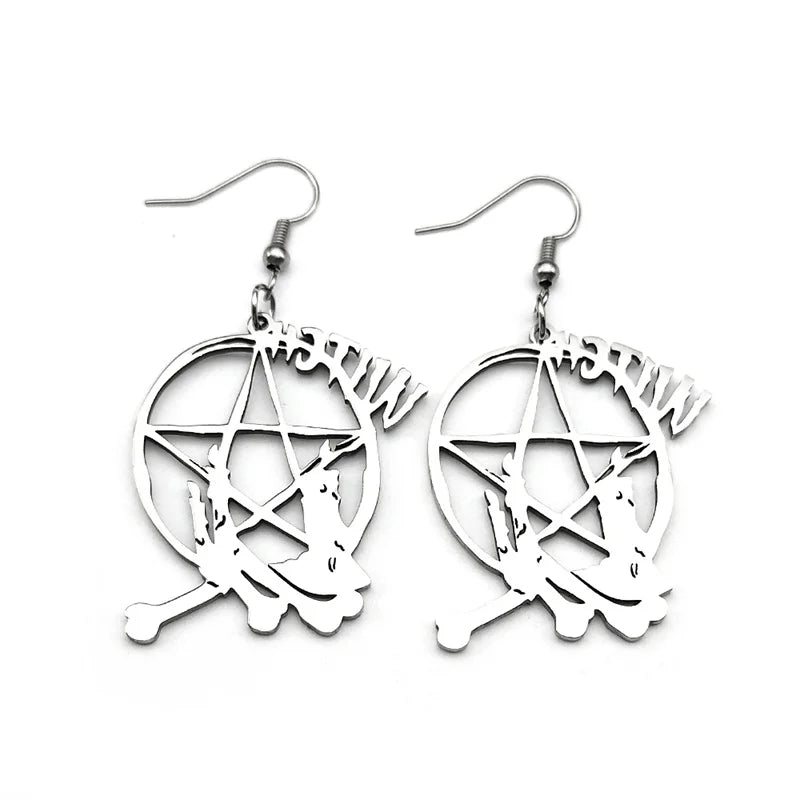 Star Baphomet Steel Earrings Goth Witchcraft Satan