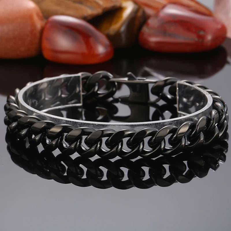 Classic 12MM Men's Cuban Link Chain Bracelet Men High Polished Solid 316l Stainless Steel Bracelets Jewelry Accessory