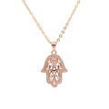 Iced Evil Eye Hamsa Pendant Necklace — Gold-Tone