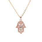 Iced Evil Eye Hamsa Pendant Necklace — Gold-Tone
