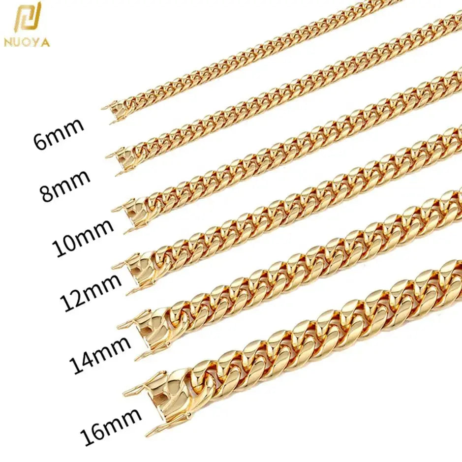 6mm/8mm/10mm/12mm Hip-Hop High Polished Gold Color 316L Stainless Steel Curb Cuban Link Chain Necklace Gift For Men