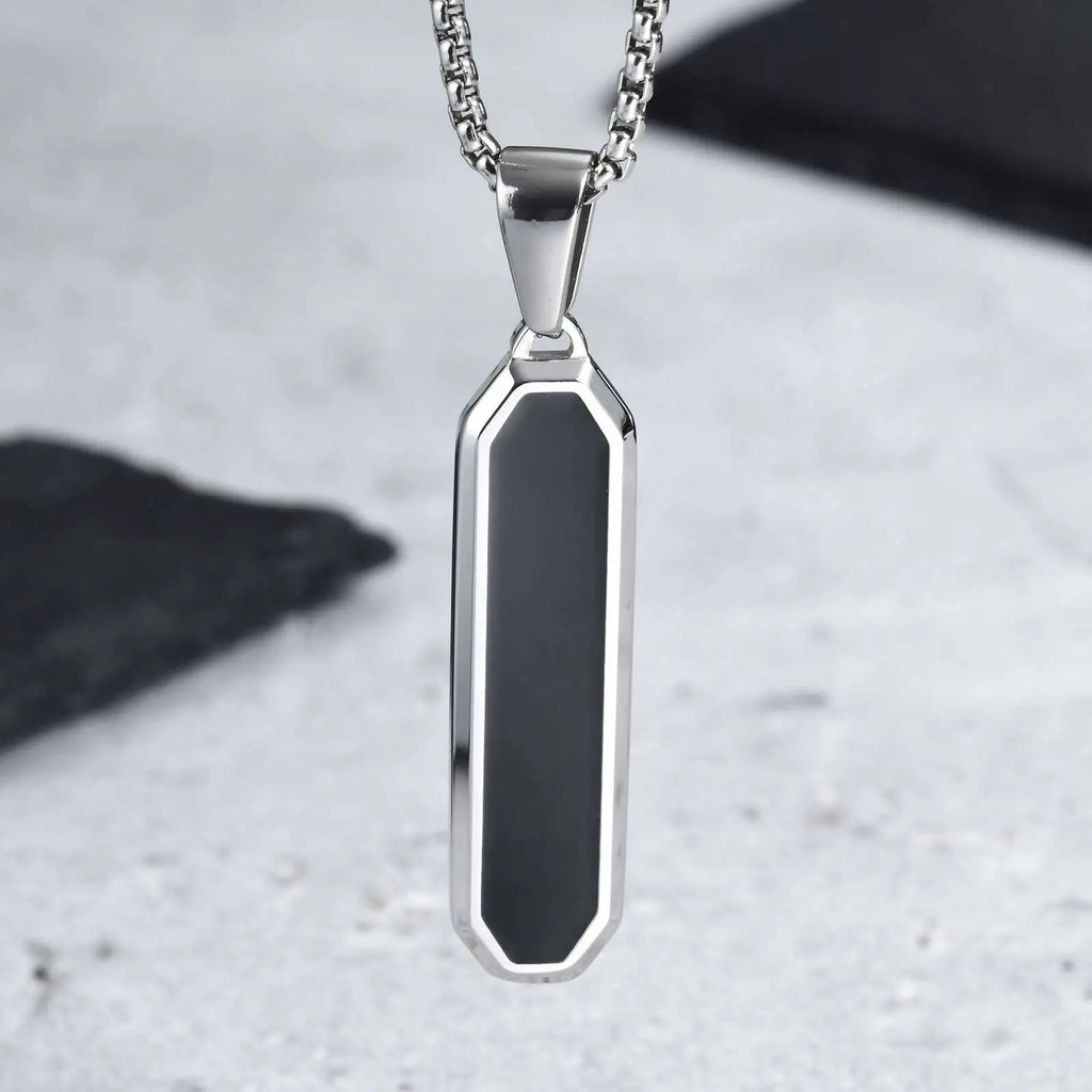 Black Enamel Rectangle Rope Chain Pendant