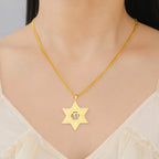 Cazador Star of David Hebrew Chai Pendant Necklaces for Women Men Stainless Steel Hexagram Choker Chain Jewish Jewelry Gifts