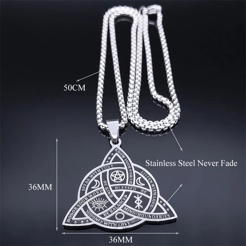 Triquetra Pentagram Triple Moon Necklace — Stainless Steel