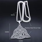 Witch Triquetra Trinity Celtic Knot Necklace Stainless Steel Pentagram Triple Moon Goddess Necklaces Jewelry Collar N3406S02