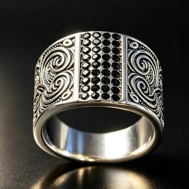 Retro fashion pattern ring domineering trendy men's ring old engraved men's ring