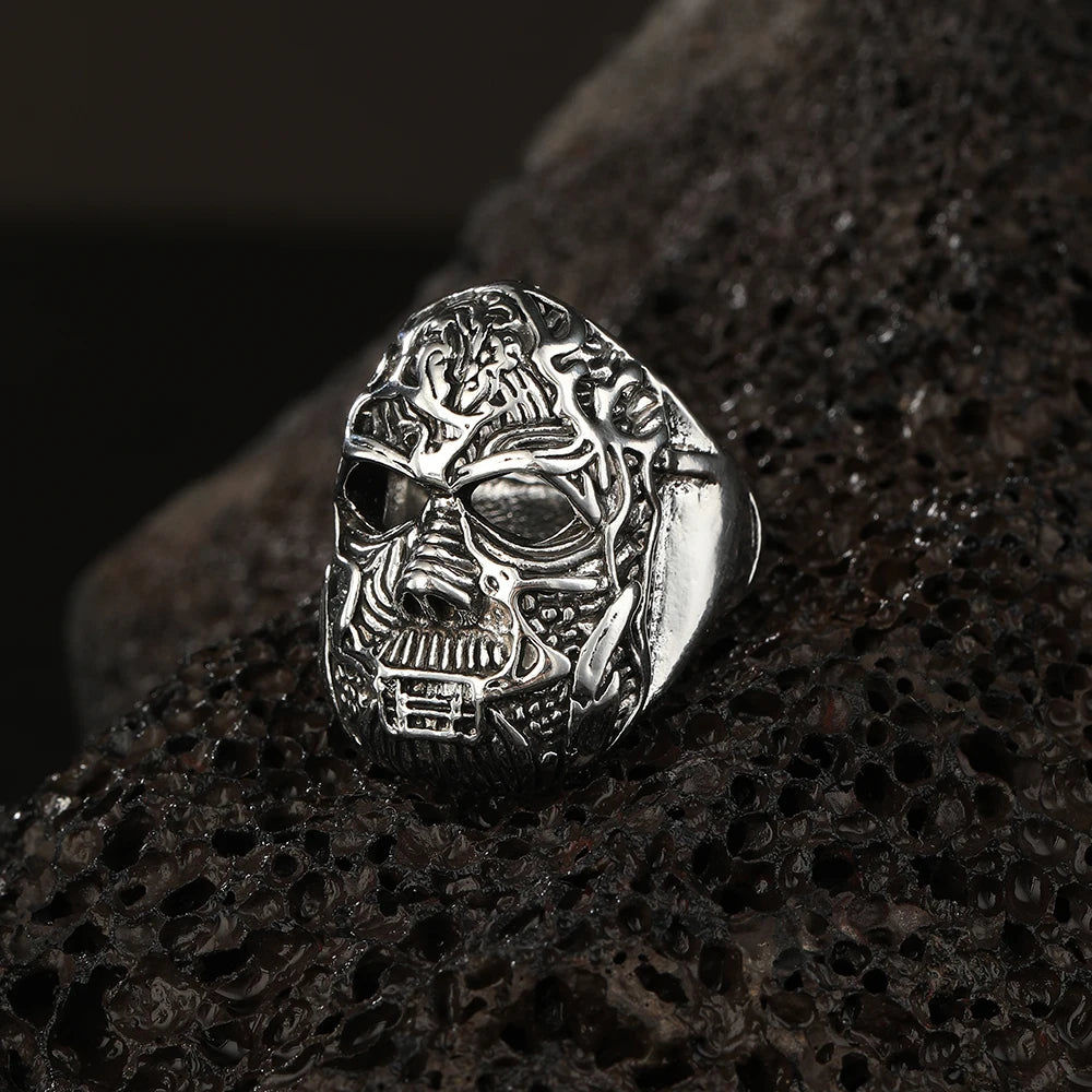 2024 Handsome New Retro Simple New Punk Hip-hop Skull Personality Men's Open Ring Robot Ghost Head Jewelry Wholesale