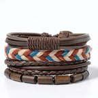 Leaf Pendant Bohemia Leather Bracelets for Men Women Ethnic Braid Rope Hand Woven Bracelet Drawstring Bracelet Beads Jewelry
