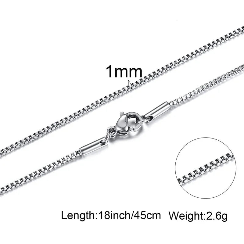 Mens Thin Box Chain Necklace,1/2MM Stainless Steel Chain Link Collars Gifts,Male Jewelry,18 to 24 Inch