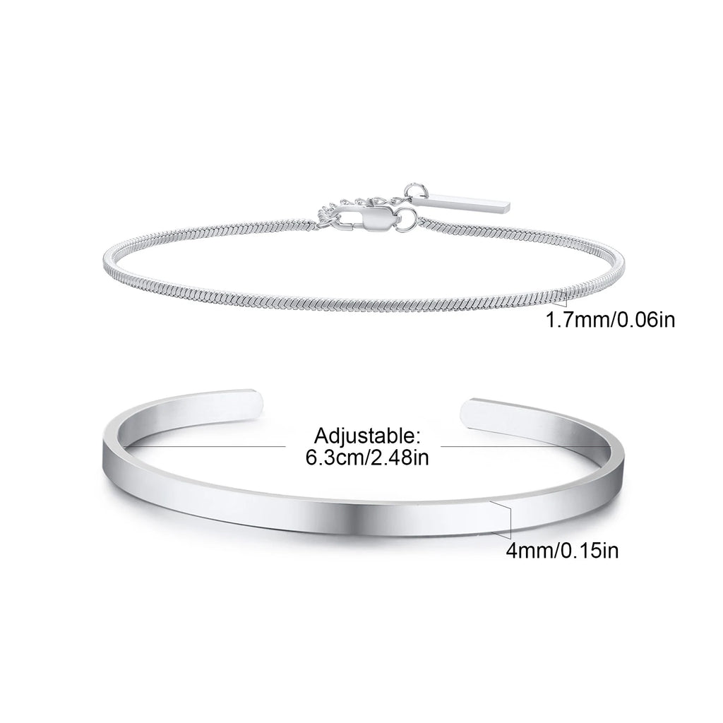Minimal Chain Link Cuff Bracelet Set — Stainless Steel