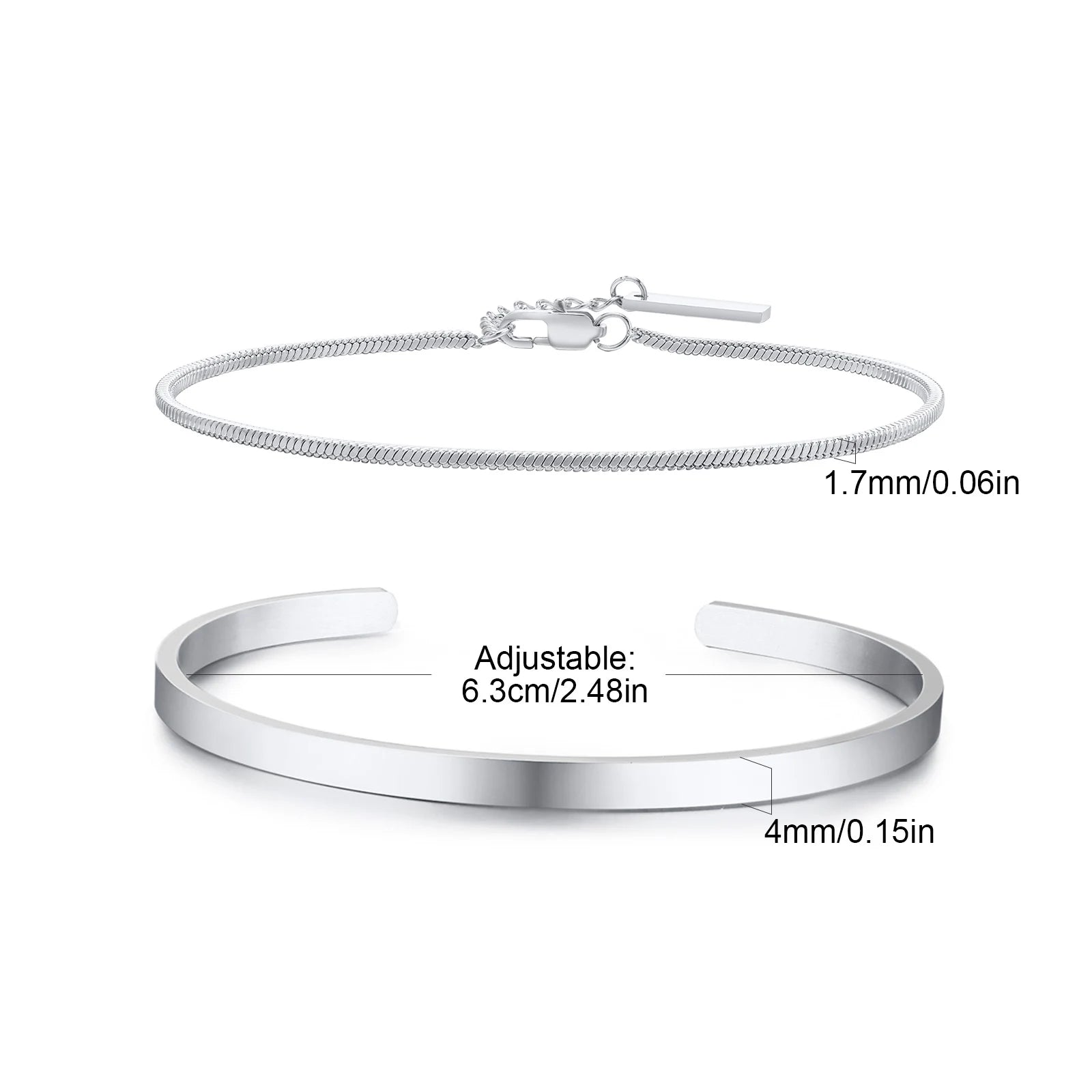 Minimal Chain Link Cuff Bracelet Set — Stainless Steel