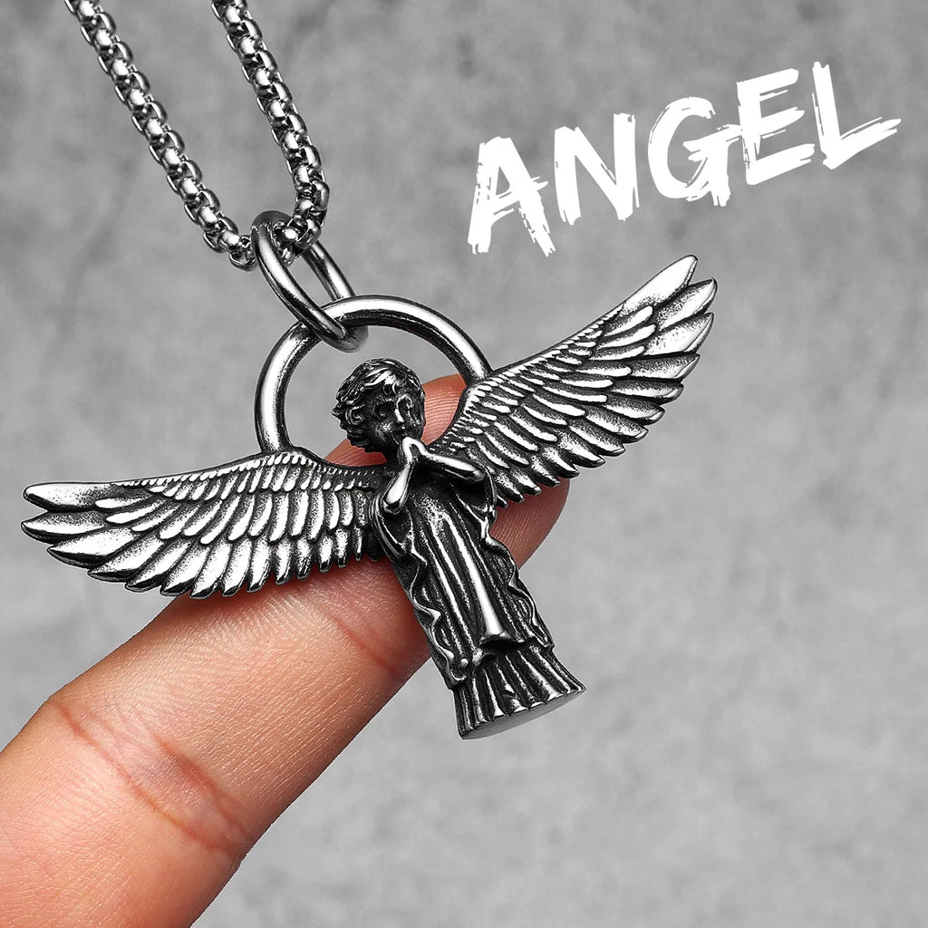 Angel Wing Pendant Necklace — Stainless Steel