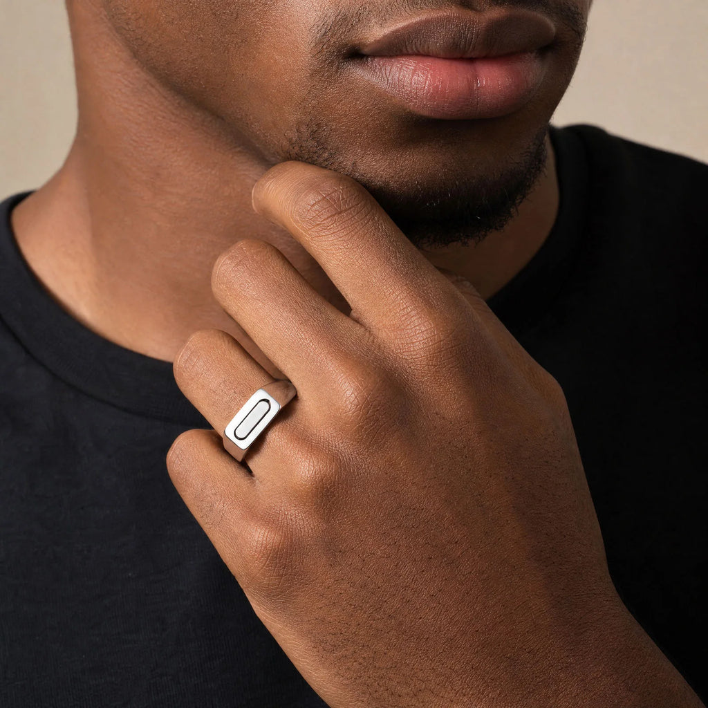 Rotatable Stainless Steel Spinner Ring for Men, Geometric Square Fidget Band Silver Color Daily Wear Jewelry Gift Size