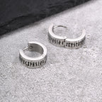 Norse Viking Rune Huggie Hoop Earrings — Two-Tone Steel