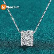 Silver-Tone Full Moissanite CZ Pendant Necklace