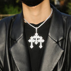 THE BLING KING 3pcs Cross Set Pendant Necklace Iced Out Baguettecz Cubic Zirconia Link Chain Luxury Hiphop Jewelry For