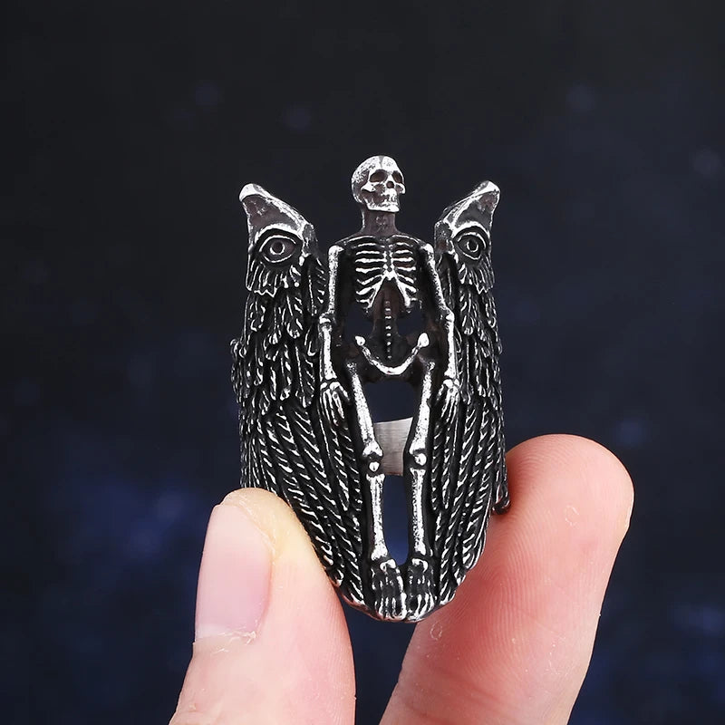 2023 New 316L Stainless Steel Angel Wing Skull Vintage Punk For Man Aegishjalmur Jewelry Boyfriend Gift Freeshipping