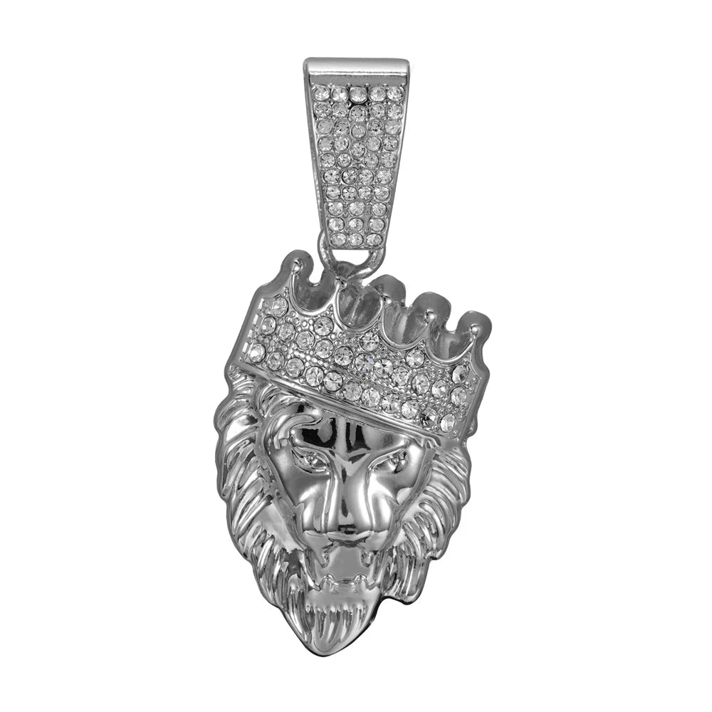 3D Crown Lion Head Cuban Pendant — Stainless Steel
