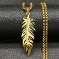 Men's Stainless Steel Feather Pendant Necklace Trendy Fashion Hip Hop Punk Jewelry Accessories Gift For Best Friend