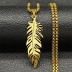 Men's Stainless Steel Feather Pendant Necklace Trendy Fashion Hip Hop Punk Jewelry Accessories Gift For Best Friend