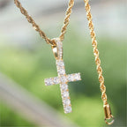 Gold Iced Out Cross Pendant Rope Cuban Chain
