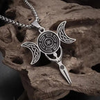 Greek Hecate Triple Moon Pendant Necklace — Stainless Steel