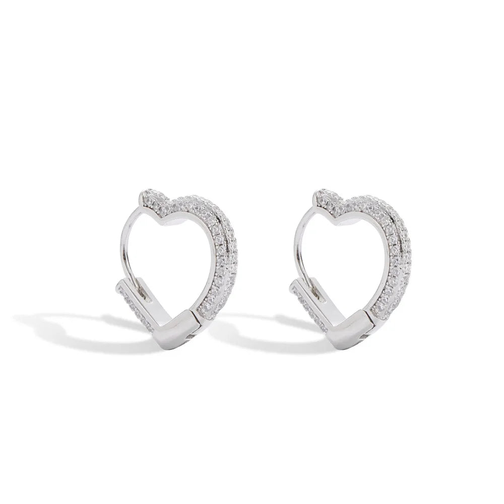 Iced Out Heart Hoop Earrings Stainless Steel CZ