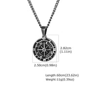 Stainless Steel Compass Pendant Necklace Vintage Grey Round Medallion Link Chain for Men Punk Adventure Travel Jewelry Gift