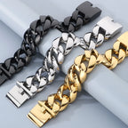 Chunky Men Bracelet for Man Polished Stainless Steel 29MM Curb Cuban Link Chain Men's Braceletes Wristband Jewelry