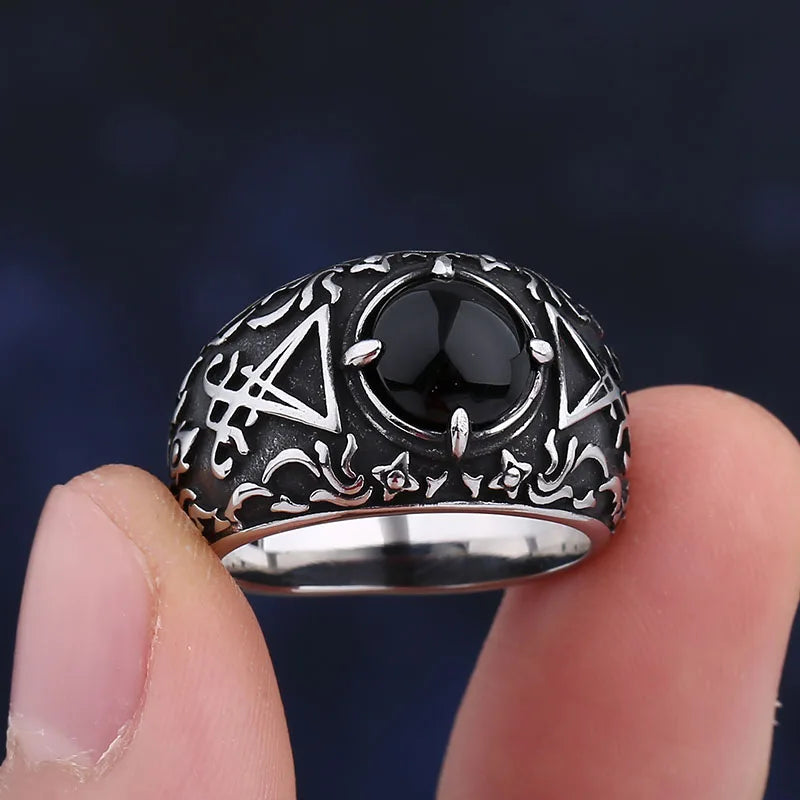 2024 New Vintage Sigil Lucifer Rock Ring 316L Stainless Steel Seal of Satan Rings for Men Male Punk Rock Jewelry Gift