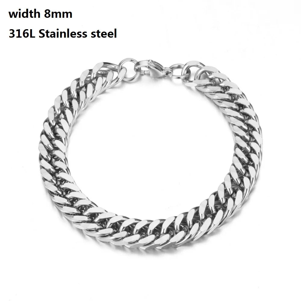 316L Stainless Steel Cuban Chain Bracelet for Men Women Figaro Vintage Metal Viking Kpop Pulseras Emo Cute Luxury